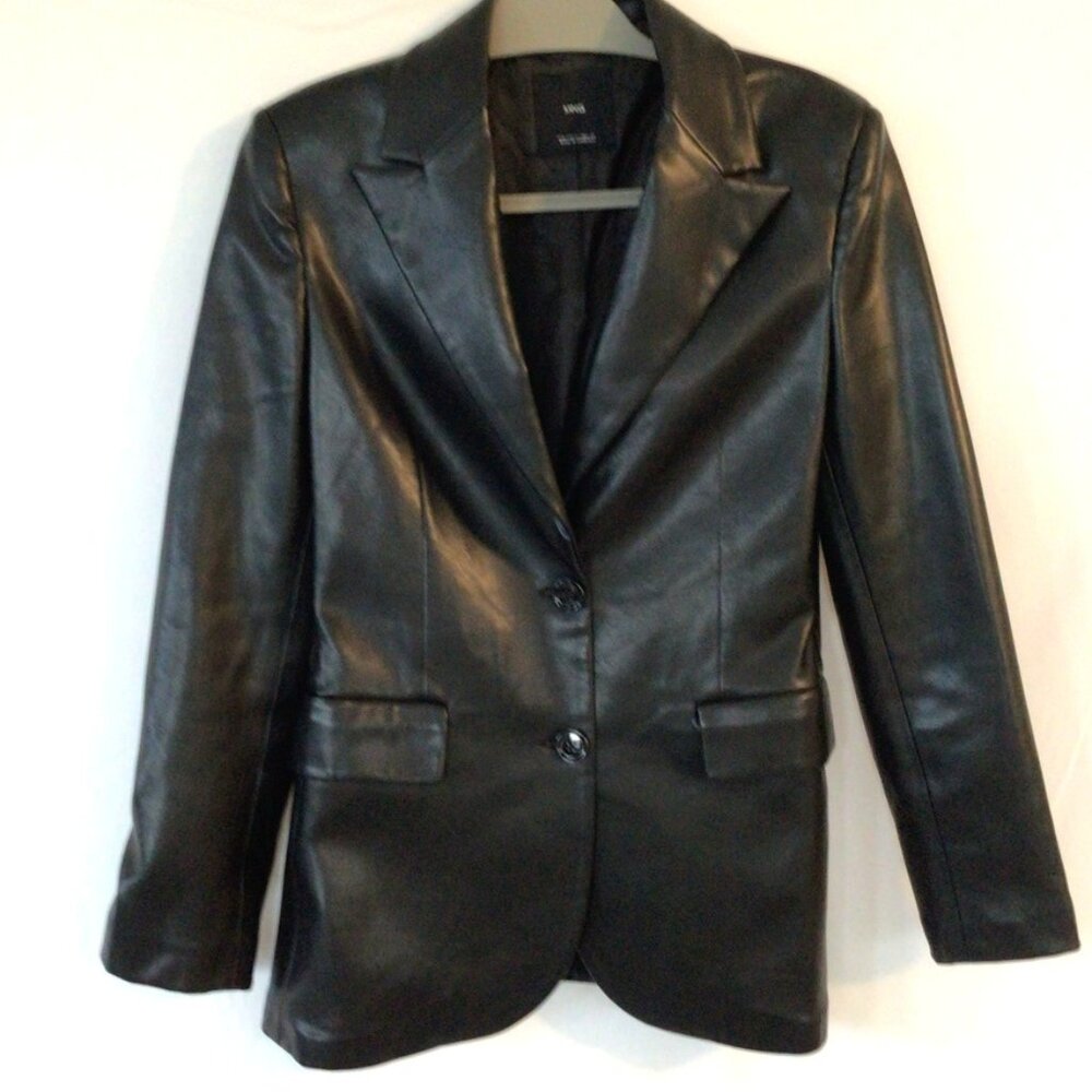 MANGO Faux Leather Blazer Black Sz S